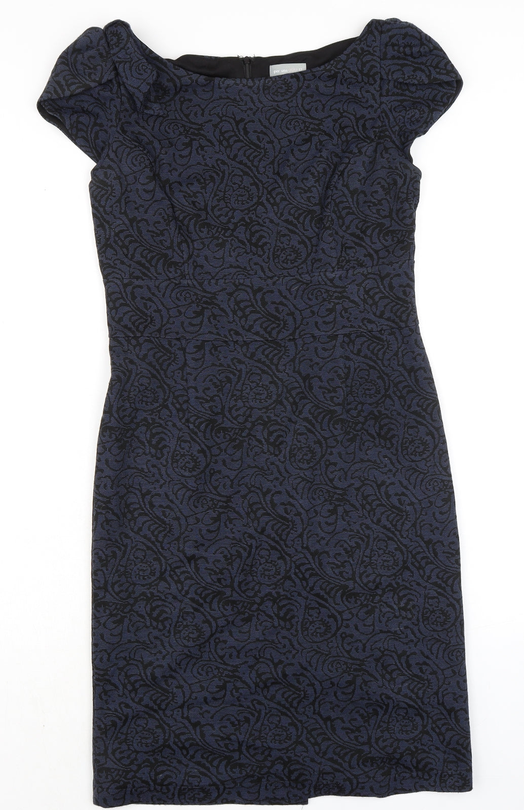 Per Una Womens Blue Acrylic Pencil Dress Size 12 Collared Zip
