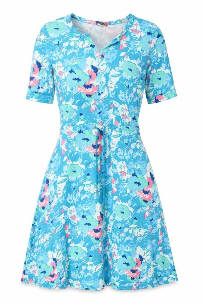 Patra Womens Blue Floral Viscose Fit & Flare Size M Sweetheart - Pull Cord Waist