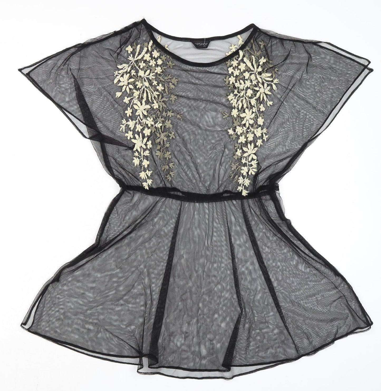 Topshop Womens Black Polyester Basic Blouse Size 10 Boat Neck - Shear