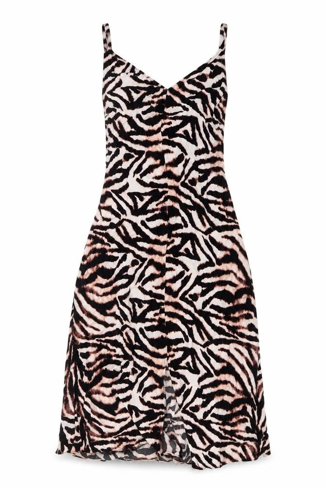 Marks and Spencer Womens Brown Animal Print Viscose A-Line Size 10 V-Neck Tie - Zebra Print