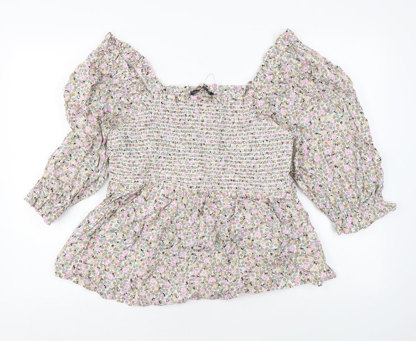 Marks and Spencer Womens Multicoloured Floral Cotton Basic Blouse Size 14 Square Neck