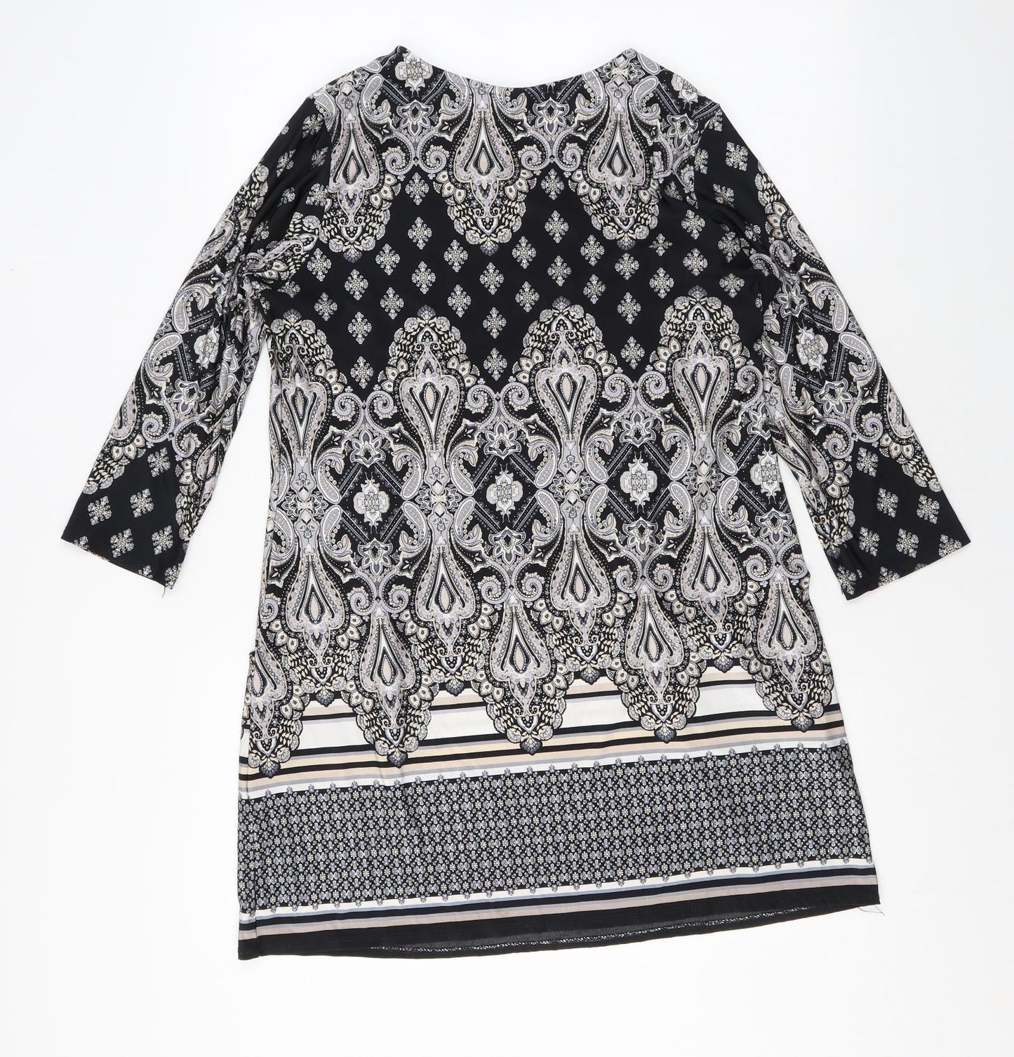 Wallis Womens Black Paisley Polyester A-Line Size M Round Neck Pullover