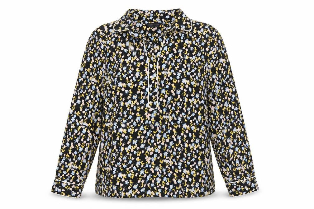 Marks and Spencer Womens Black Geometric Polyester Basic Blouse Size 10 Collared