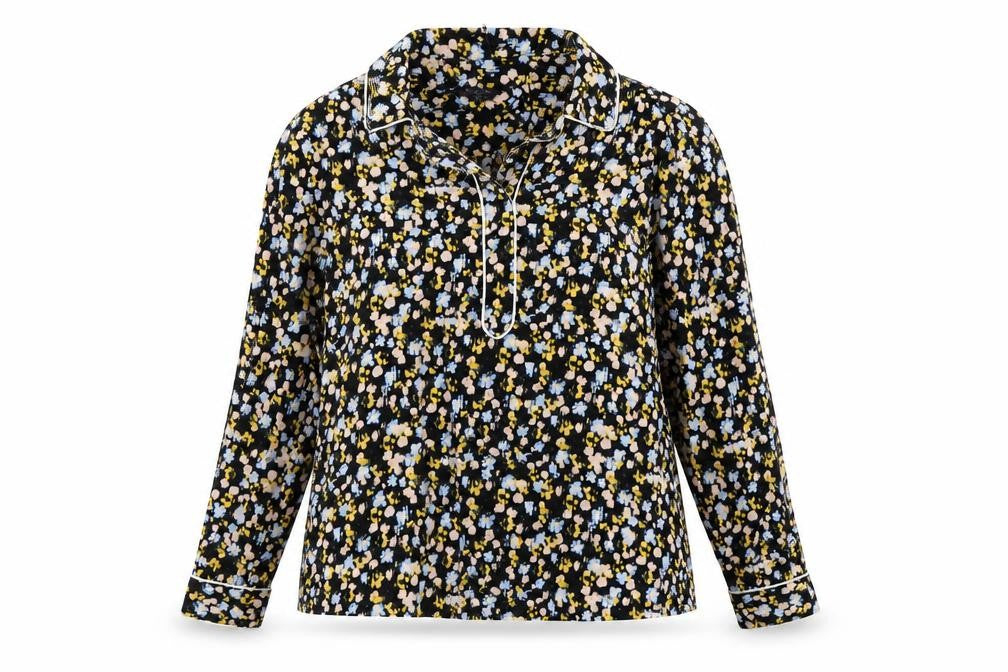 Marks and Spencer Womens Black Floral Polyester Basic Blouse Size 10 Collared