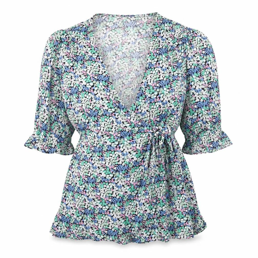 Marks and Spencer Womens Multicoloured Floral Viscose Basic Blouse Size 10 V-Neck