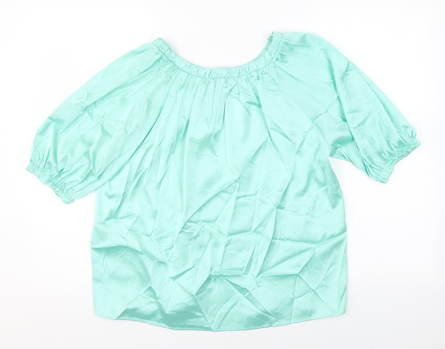 Marks and Spencer Womens Green Polyester Basic Blouse Size 8 Scoop Neck