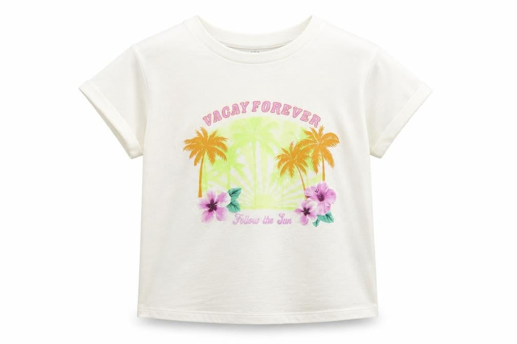 Marks and Spencer Girls Ivory Cotton Pullover T-Shirt Size 10-11 Years Crew Neck Pullover - Vacay