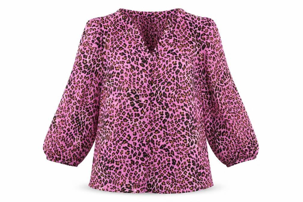 Marks and Spencer Womens Pink Animal Print Viscose Basic Button-Up Size 8 V-Neck