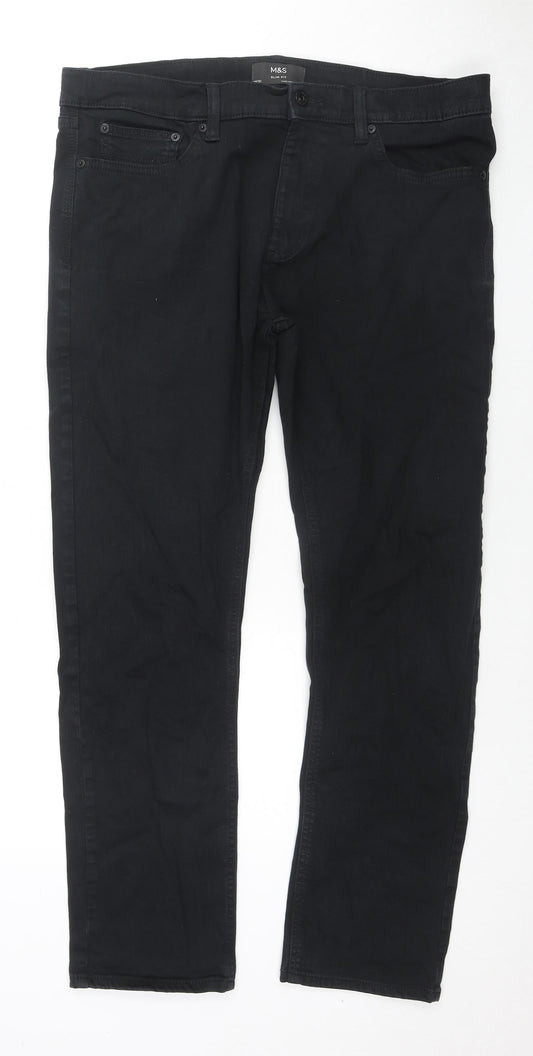 Marks and Spencer Womens Black Cotton Straight Jeans Size 36 in L31 in Regular Zip