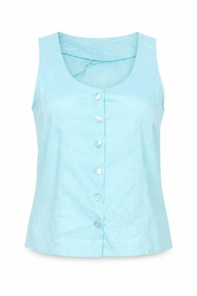 Charnos Womens Blue Polyester Basic Button-Up Size 12 Scoop Neck