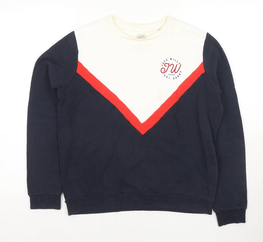 Jack Wills Womens Blue Colourblock Cotton Pullover Sweatshirt Size 10 Pullover