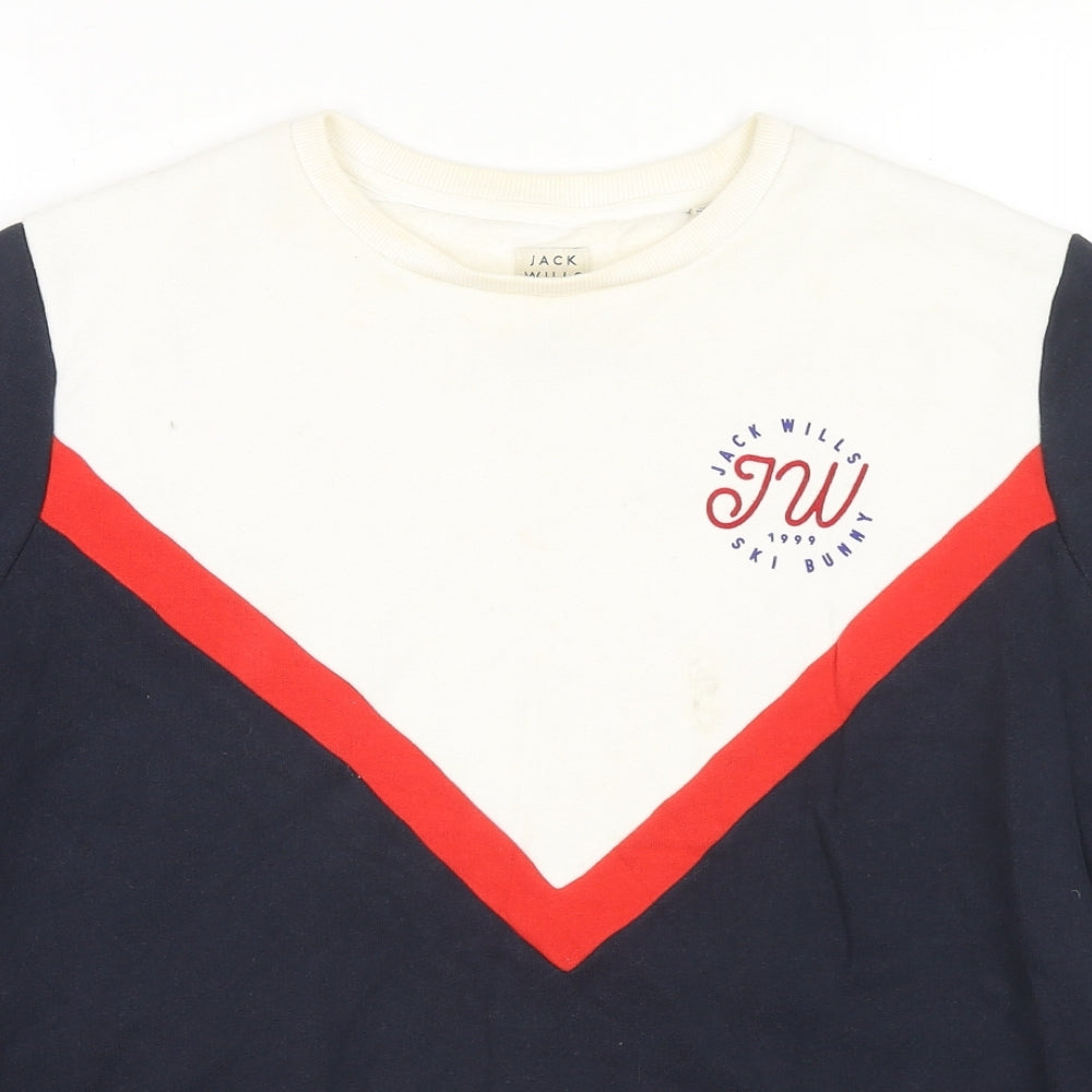 Jack Wills Womens Blue Colourblock Cotton Pullover Sweatshirt Size 10 Pullover
