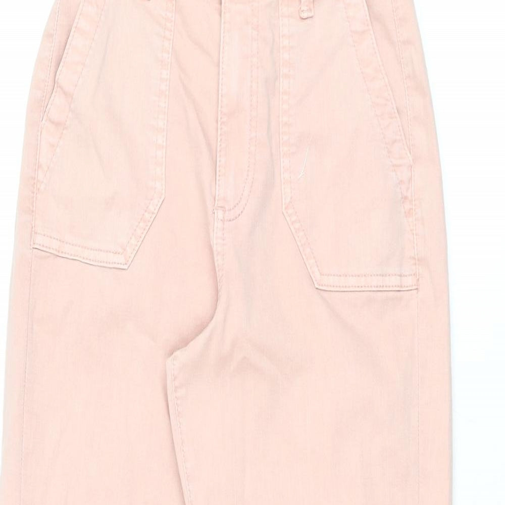 Marks and Spencer Womens Pink Cotton Trousers Size 6 L28 in Regular Zip