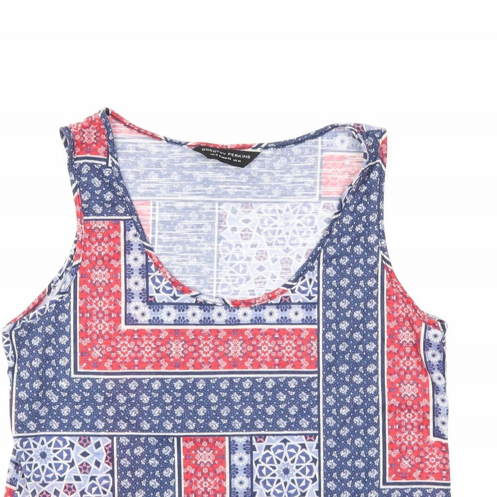 Dorothy Perkins Womens Blue Floral Polyester Basic Tank Size 14 Scoop Neck