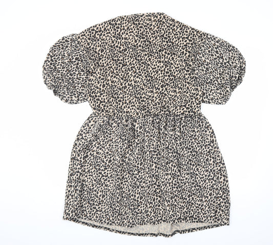 Boohoo Womens Beige Animal Print Polyester A-Line Size 18 V-Neck Pullover