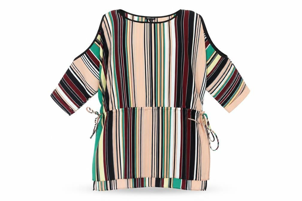 River Island Womens Multicoloured Striped Polyester Basic T-Shirt Size 6 Round Neck - Cold Shoulder