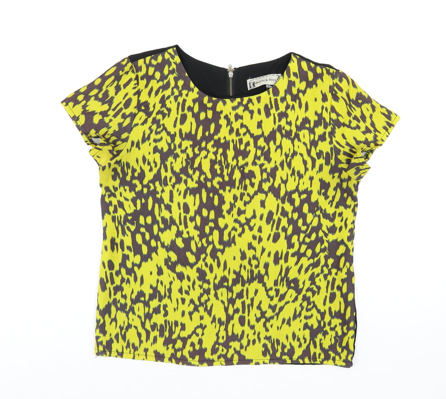 Hearts & Bows Womens Yellow Geometric Polyester Basic T-Shirt Size 8 Round Neck