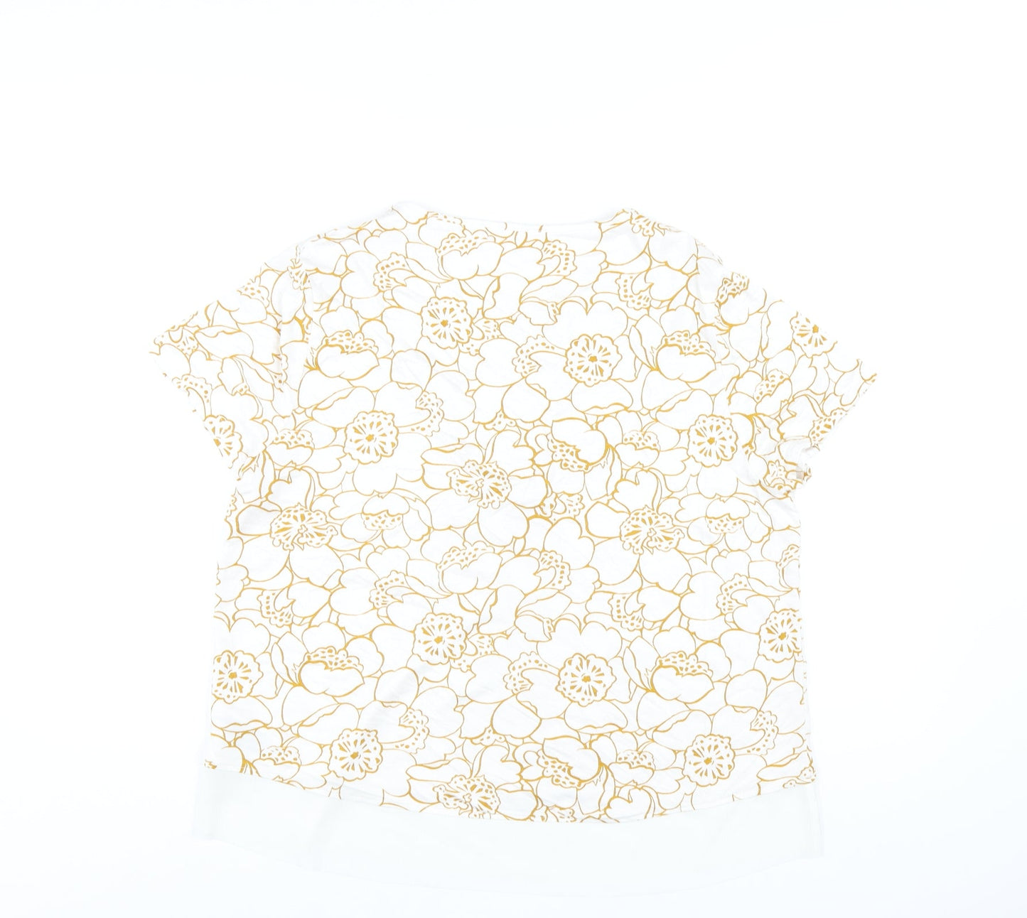 Marks and Spencer Womens White Geometric Viscose Basic T-Shirt Size 14 V-Neck