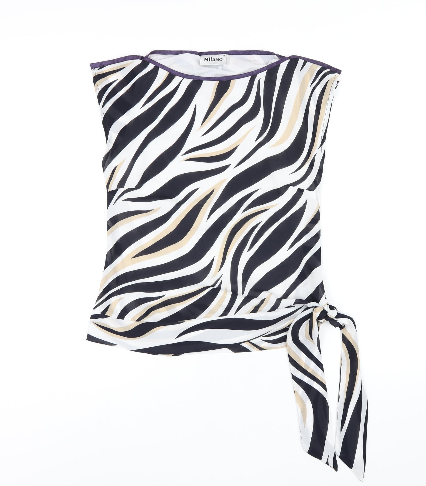 Milano Womens Multicoloured Animal Print Polyester Basic T-Shirt Size 12 Round Neck