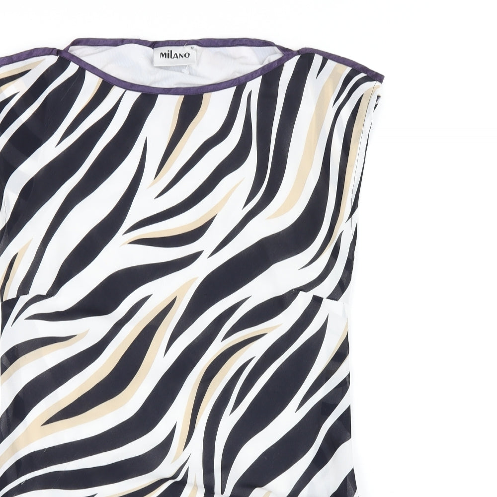 Milano Womens Multicoloured Animal Print Polyester Basic T-Shirt Size 12 Round Neck