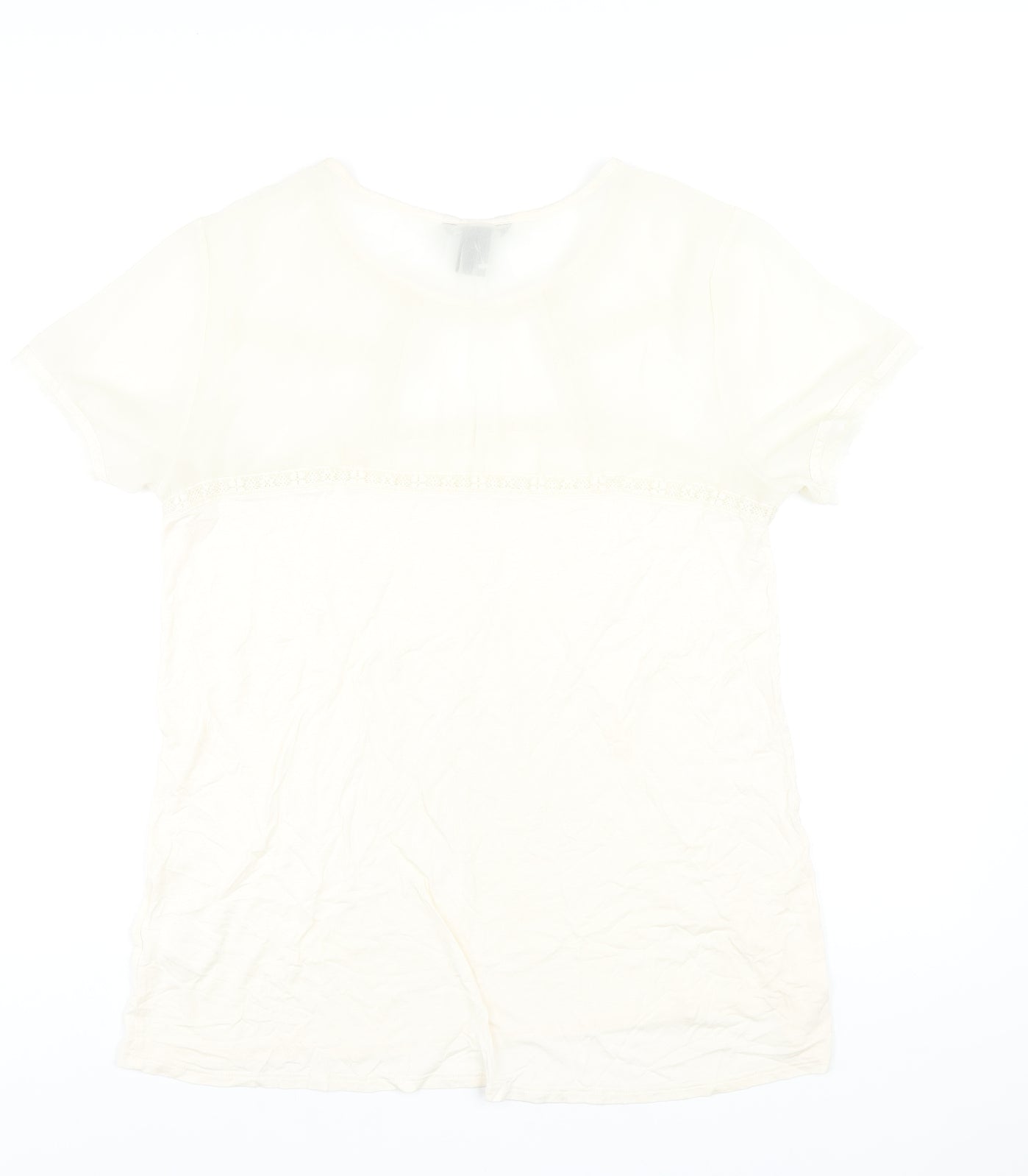 H&M Womens Ivory Viscose Basic T-Shirt Size L Round Neck