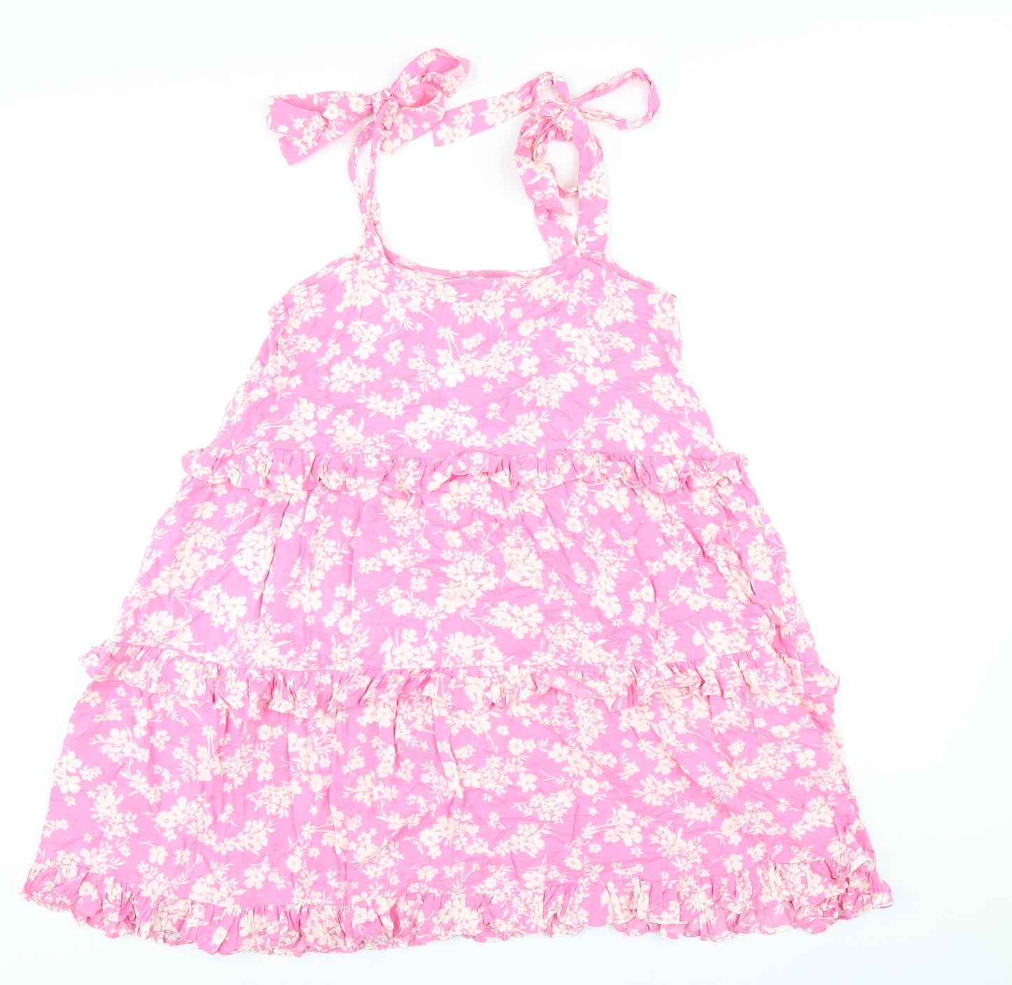 New Look Womens Pink Floral Viscose A-Line Size 10 Square Neck Pullover