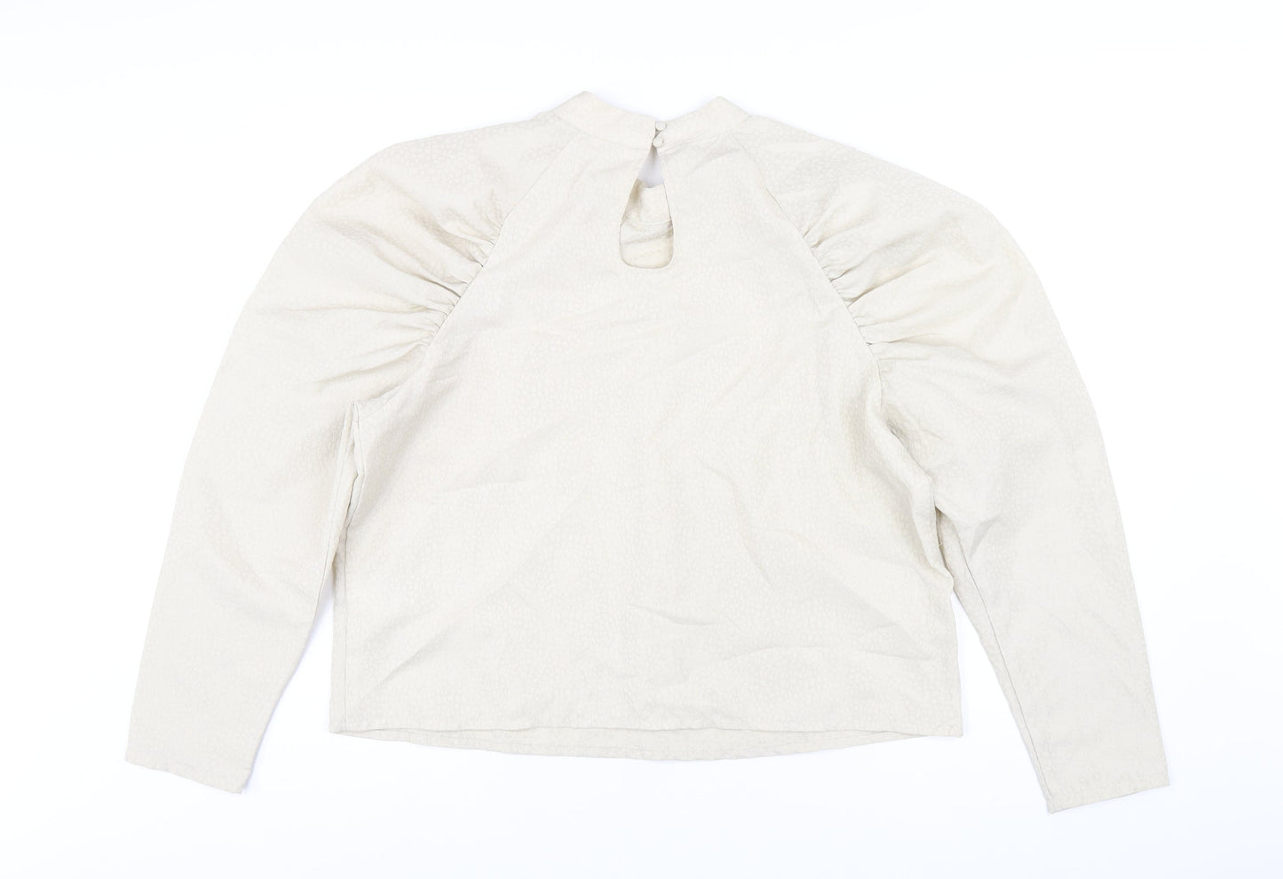 H&M Womens Beige Polyester Basic T-Shirt Size L Mock Neck