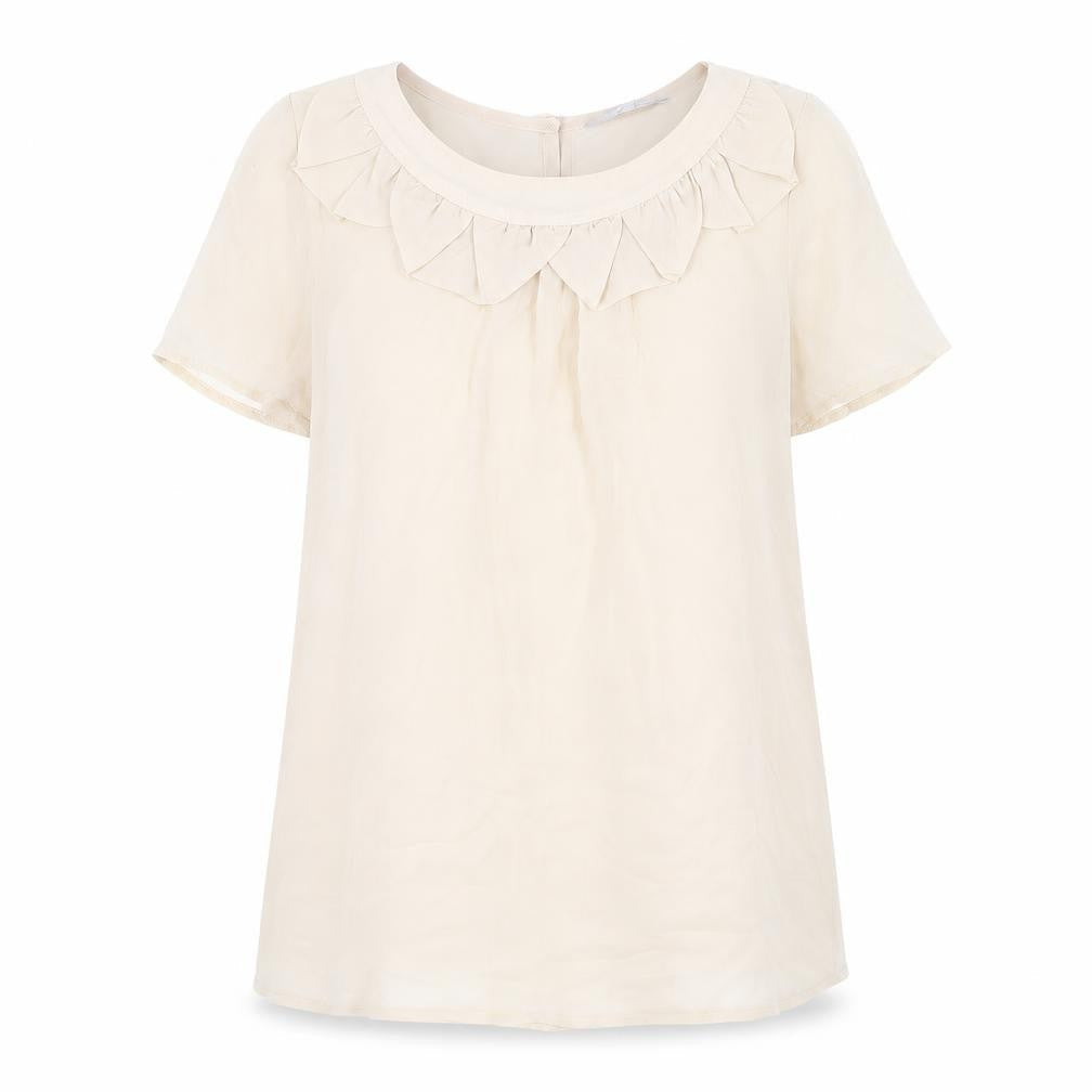 Front view of Red Herring women’s beige polyester basic t-shirt, size UK 12, scoop neck