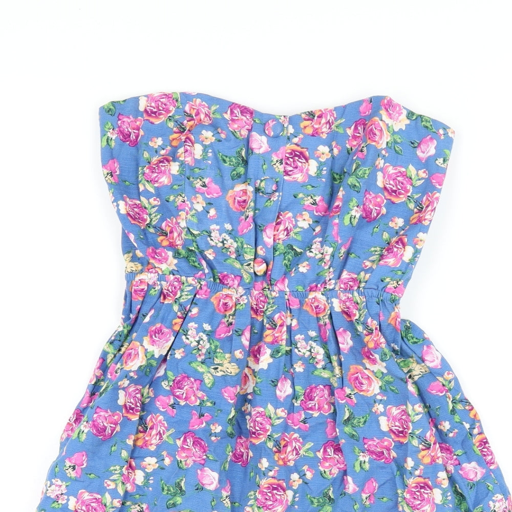 Hearts & Bows Womens Blue Floral Cotton Mini Size M Sweetheart Pullover