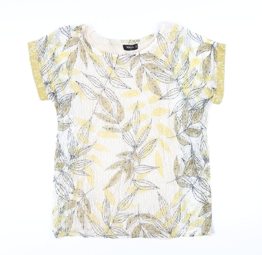 Klass Womens Yellow Floral Polyester Basic T-Shirt Size M Round Neck