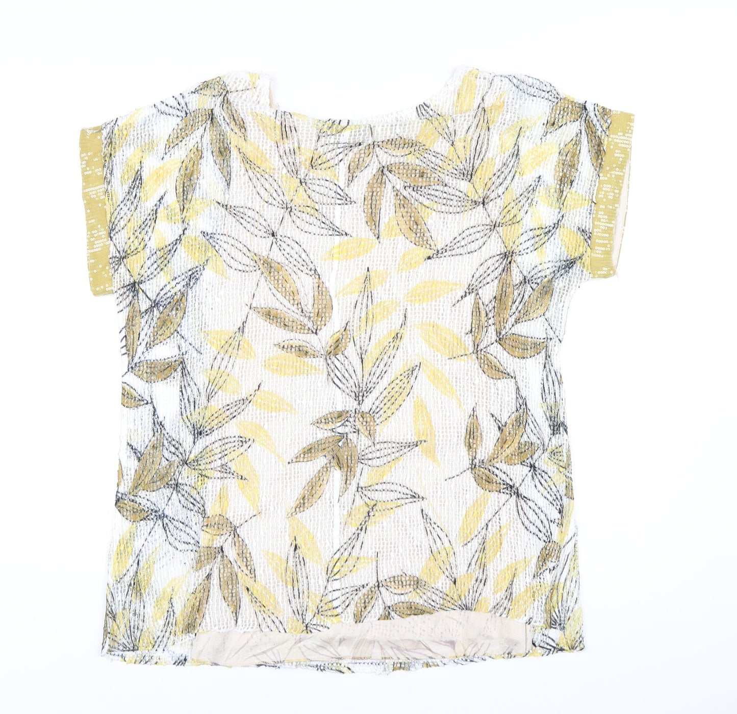 Klass Womens Yellow Floral Polyester Basic T-Shirt Size M Round Neck