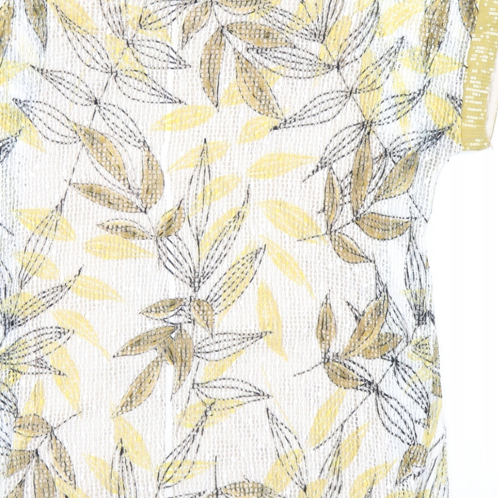 Klass Womens Yellow Floral Polyester Basic T-Shirt Size M Round Neck