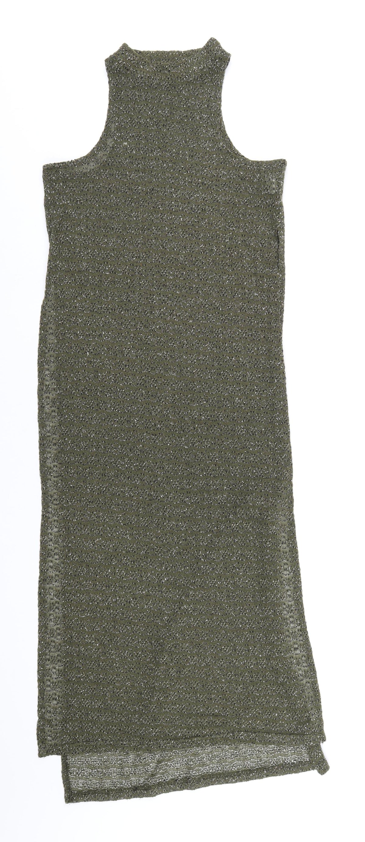 QED London Womens Green Polyester Basic T-Shirt Size S Mock Neck - Side Slits