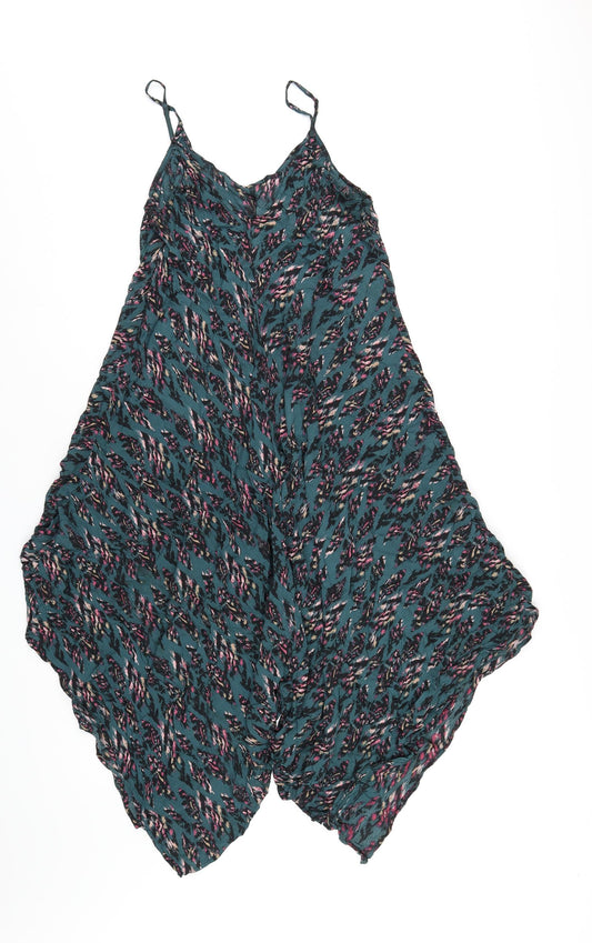 La Mary Womens Green Geometric Viscose A-Line Size S Scoop Neck Pullover