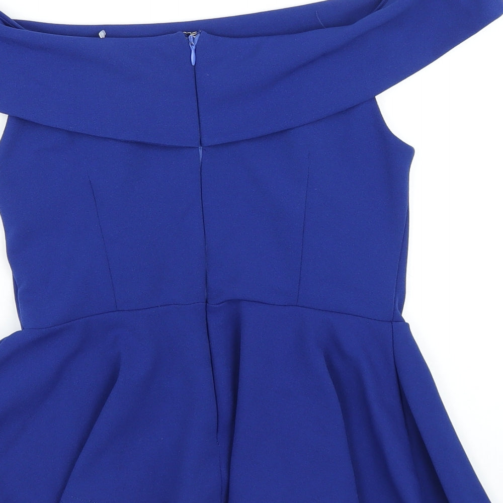 New Look Womens Blue Polyester Basic Blouse Size 10 Off the Shoulder - Peplum