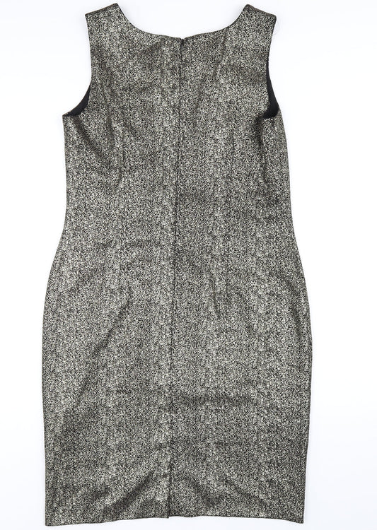 bonprix Womens Gold Polyester Pencil Dress Size 12 Round Neck Zip