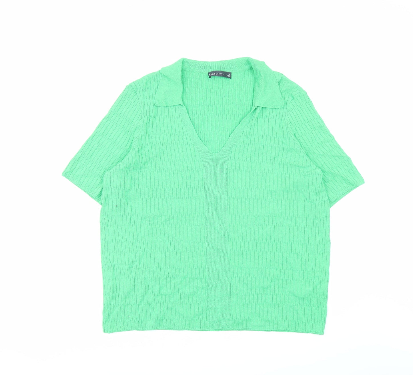 Marks and Spencer Womens Green Collared Viscose Pullover Jumper Size L