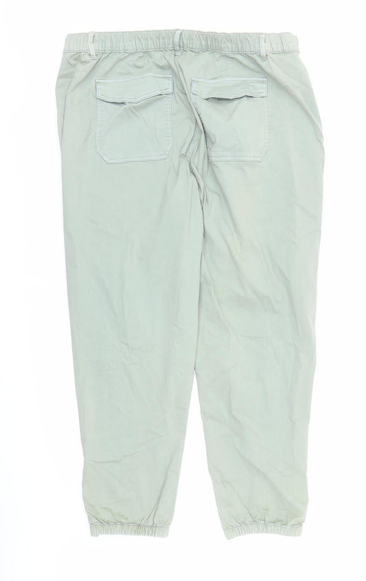 marks and Womens Green Cotton Tapered Jeans Size 22 L27 in Regular Zip - Elasticated Waist Pockets