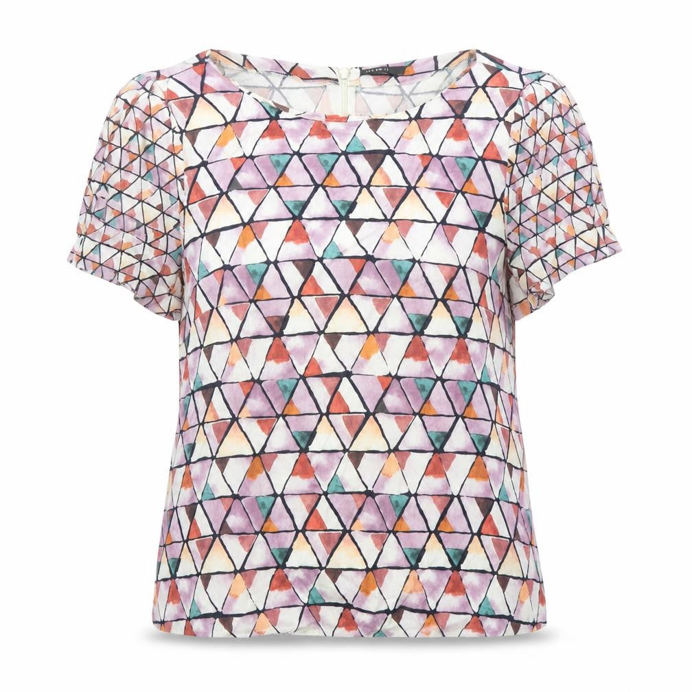 ESPRIT Womens Multicoloured Geometric Viscose Basic Blouse Size 12 Round Neck