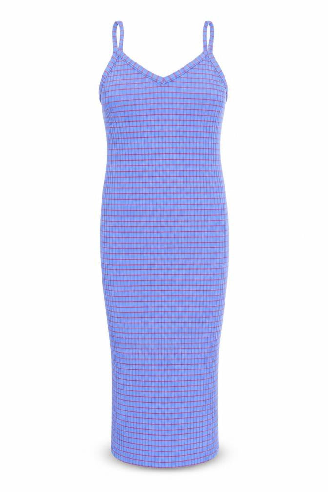 River Island Womens Blue Striped Polyester Tank Dress Size 12 V-Neck Pullover