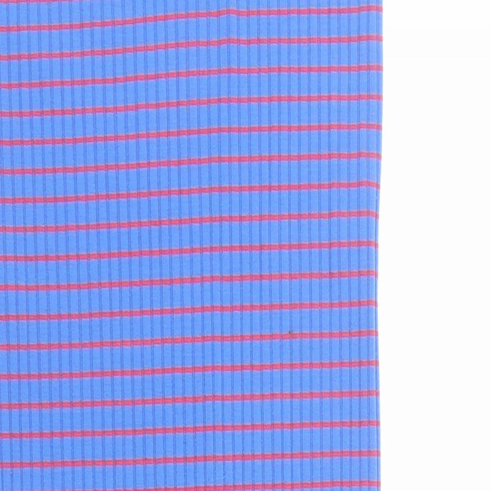 River Island Womens Blue Striped Polyester Tank Dress Size 12 V-Neck Pullover