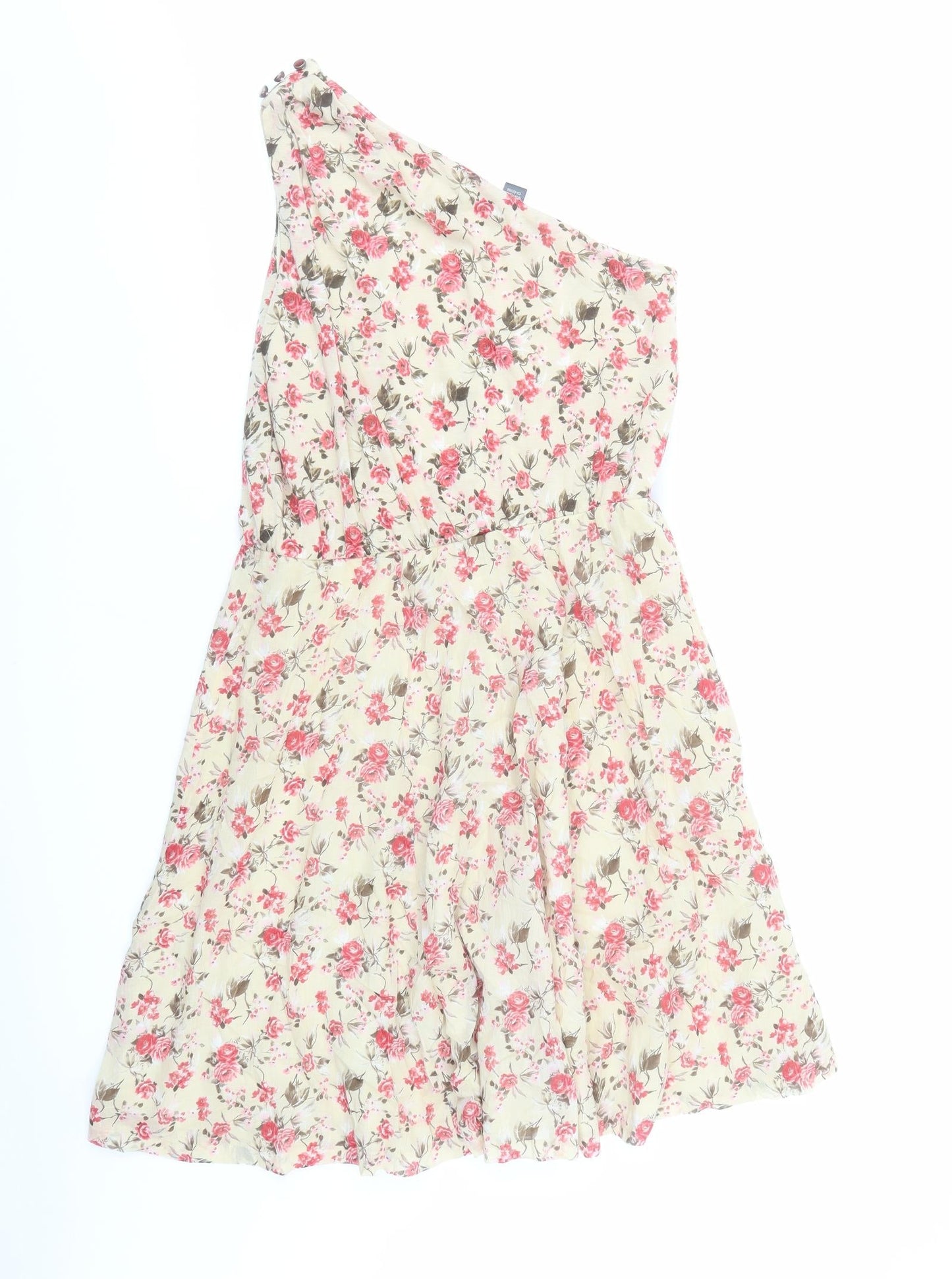 Mango Womens Beige Floral Polyester Fit & Flare Size L One Shoulder Pullover