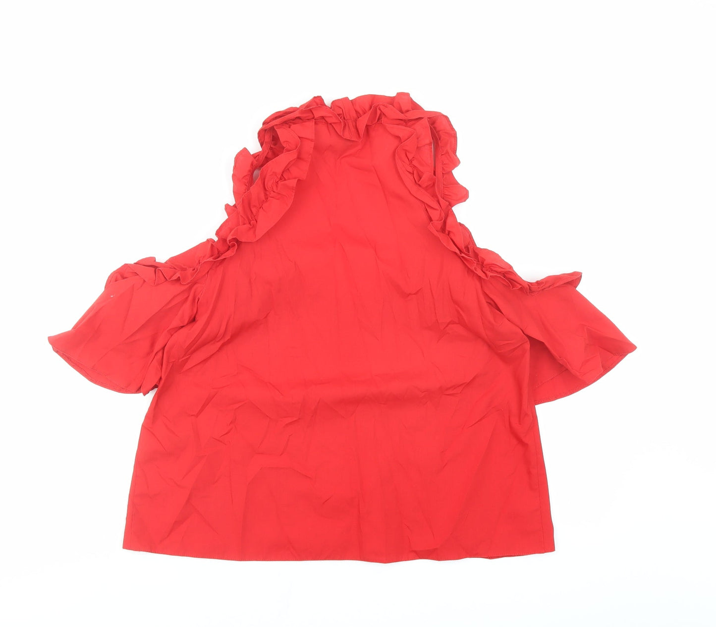 Topshop Womens Red Polyester Basic Blouse Size 10 Boat Neck - Cold Shoulder Detail
