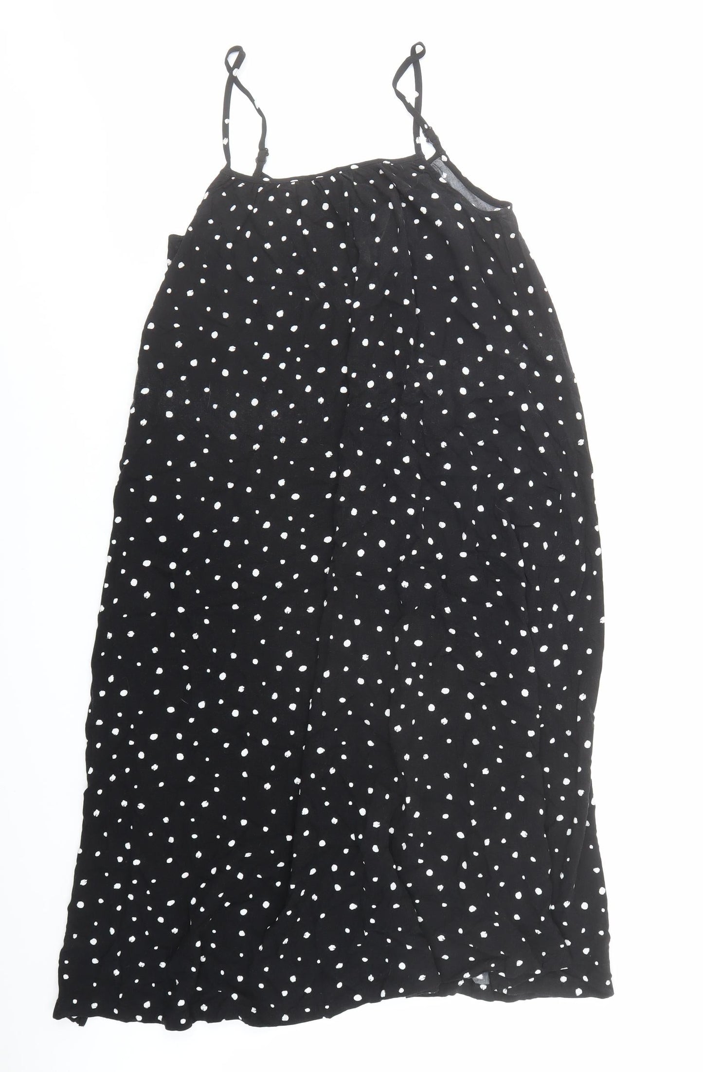 Marks and Spencer Womens Black Polka Dot Viscose Slip Dress Size 12 Round Neck Pullover