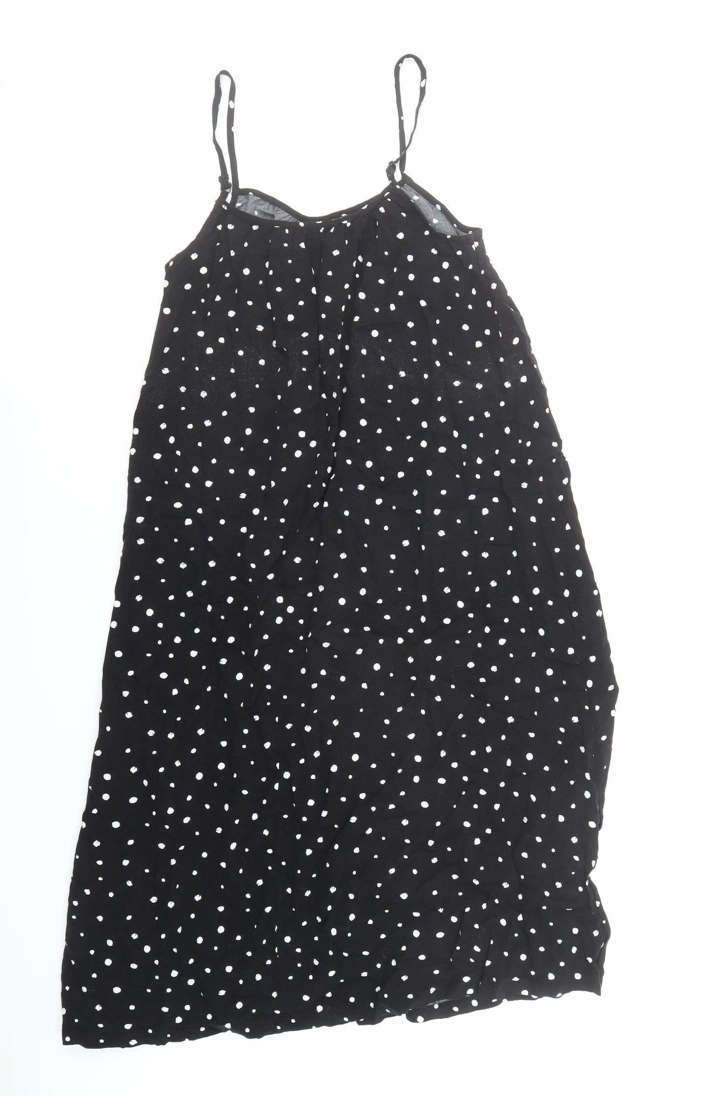 Marks and Spencer Womens Black Polka Dot Viscose Slip Dress Size 12 Round Neck Pullover