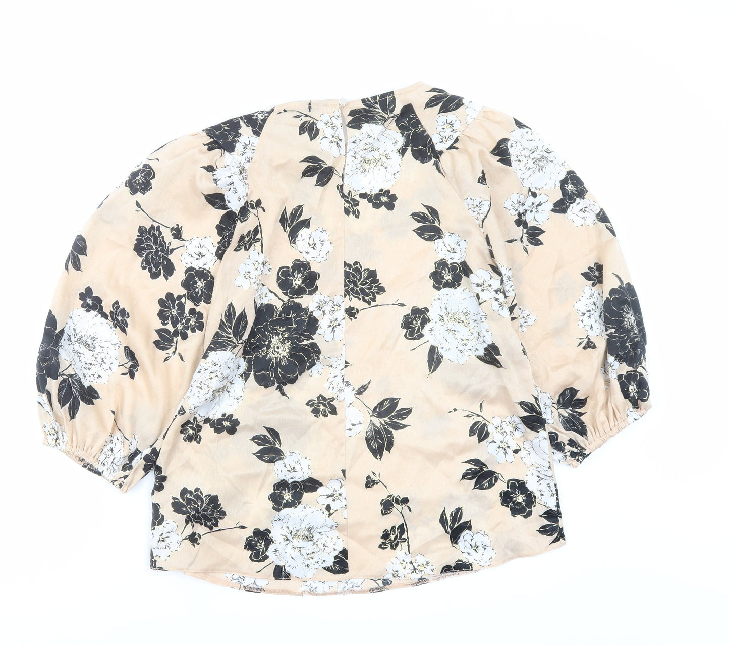 Dorothy Perkins Womens Beige Floral Polyester Basic Blouse Size 8 Round Neck