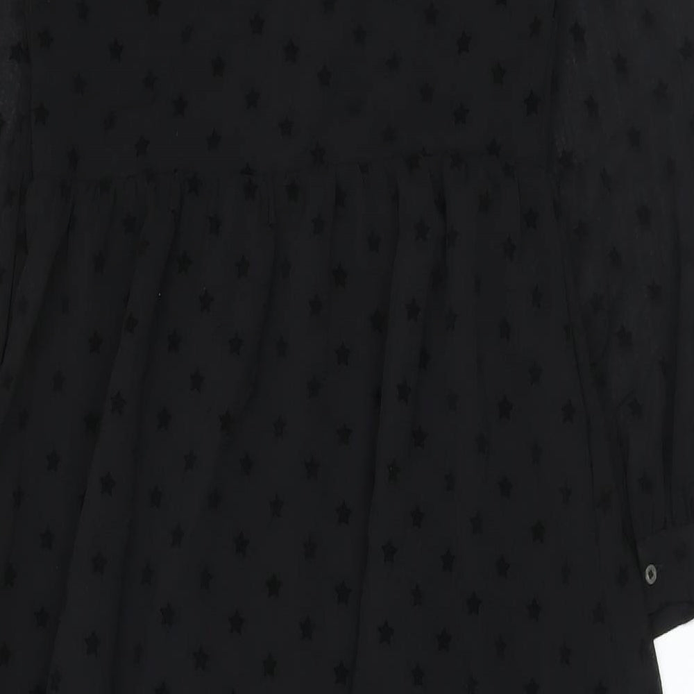 Marks and Spencer Womens Black Polyester A-Line Size 8 Round Neck Button