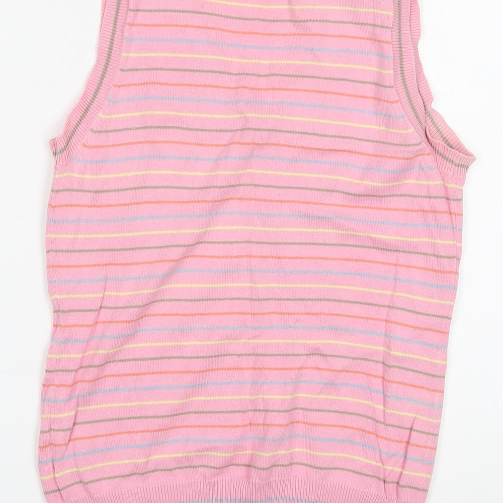 Mambo Womens Pink V-Neck Striped Cotton Vest Jumper Size M
