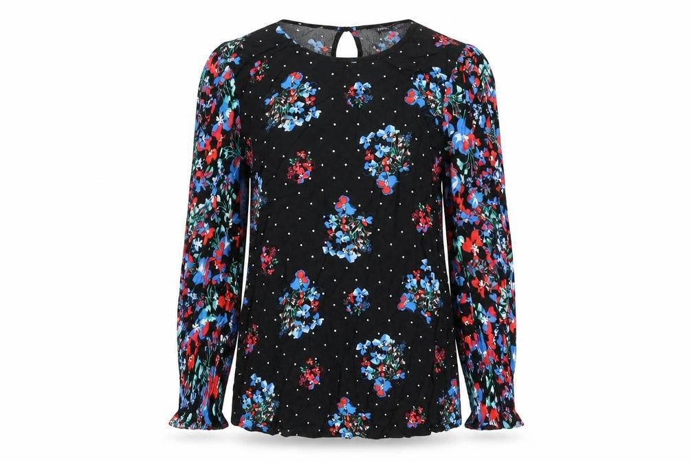 Marks and Spencer Womens Black Floral Viscose Basic Blouse Size 6 Round Neck