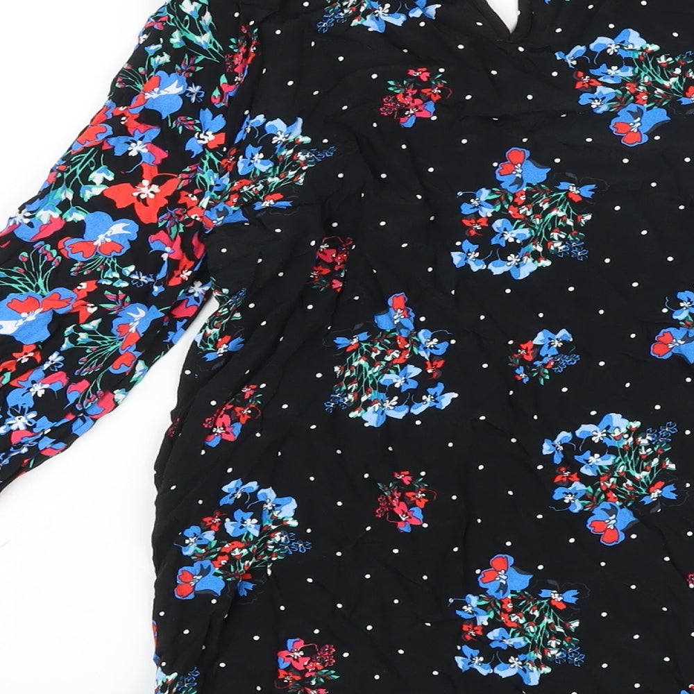 Marks and Spencer Womens Black Floral Viscose Basic Blouse Size 6 Round Neck